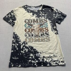 Luke Combs Bull Skull Graphic T-Shirt Womens Sz S Black White Bleached Pre-owned